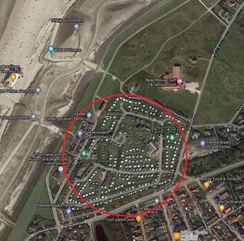 Bovenaanzicht camping Corfwater