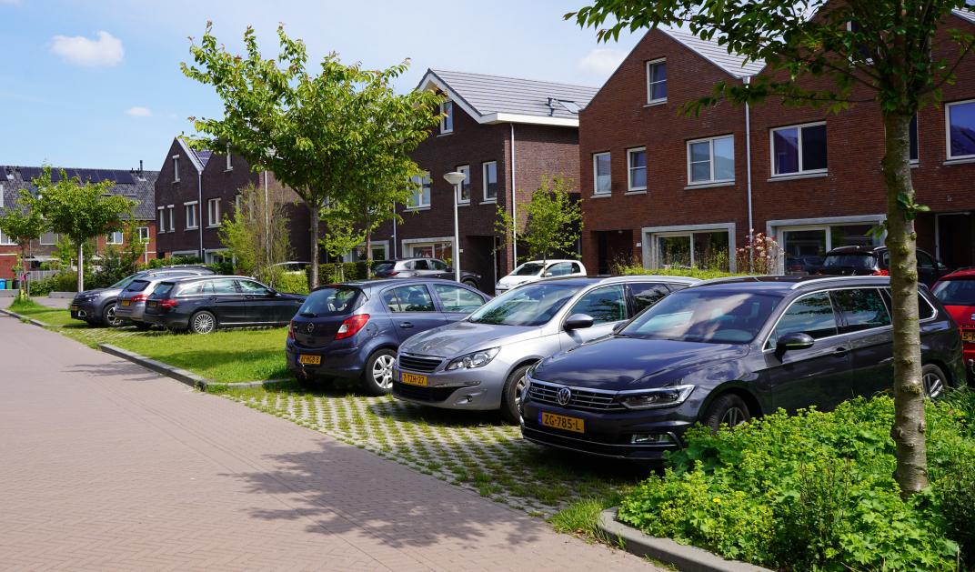 Woonwijk met parkeren aan de rand van de buurt of in groepen
