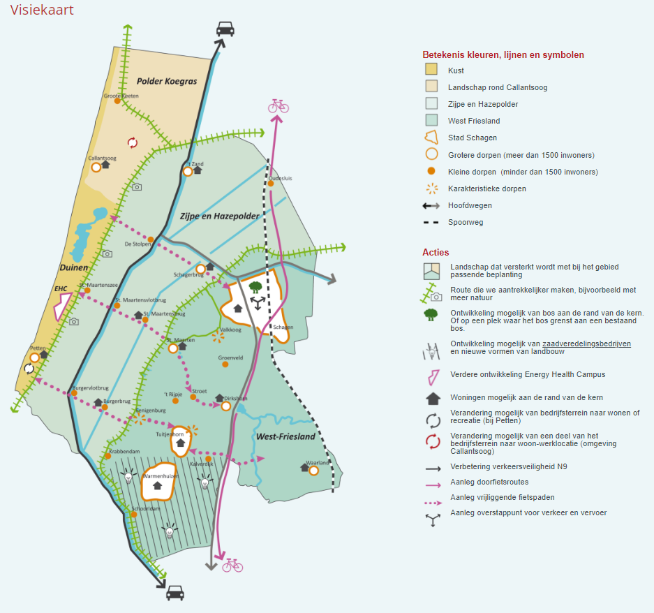Kaart van de gemeente Schagen met daarin onze visie verwerkt. 