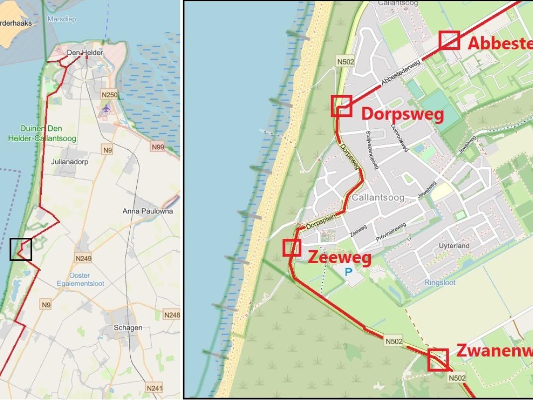 Kustbus routeoverzicht Callantsoog, Den Helder, Petten